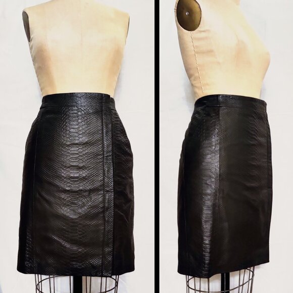 VINCE Snake Embossed Wrapped Leather Pencil Skirt in Graphite Black 6 Small EUC - Picture 4 of 8